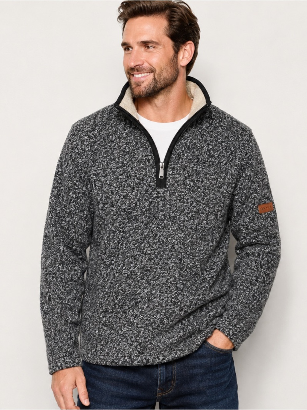Orvis Brighton Sherpa Lined 1/4 Zip Pullover Sweater Gray Men’s XL